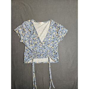 Floral Top Womens XS-S Blue Stretchy Floral Top